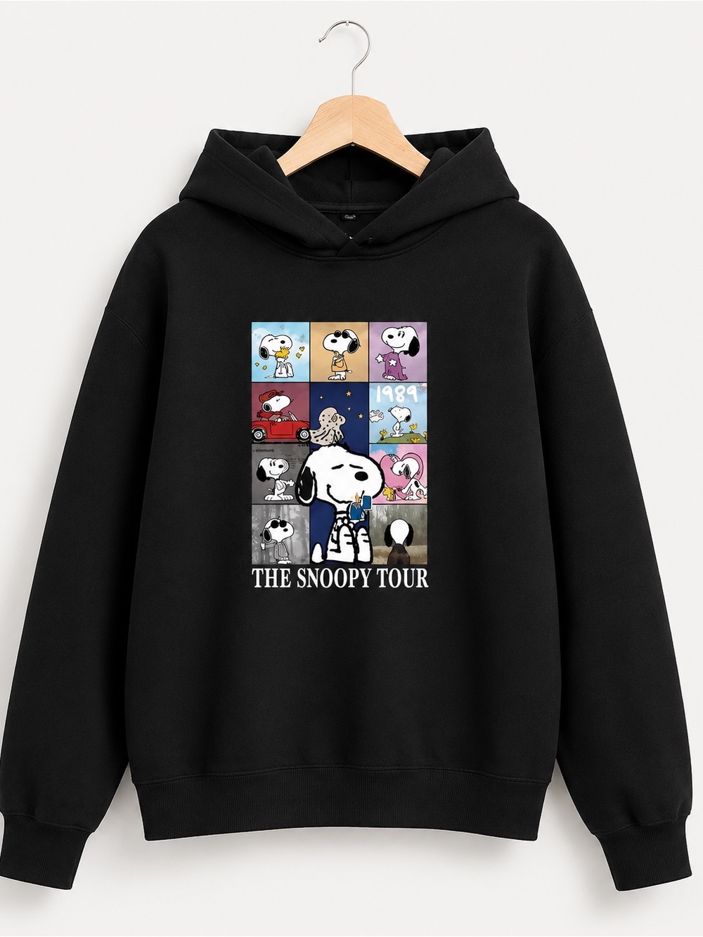 Snoopy Graphic Hoodie Black Peanuts Cartoon Pullover Sweatshirt Unisex New